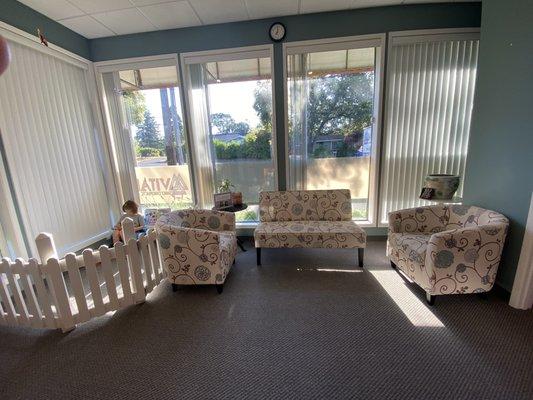 Waiting area with separate kids seating area