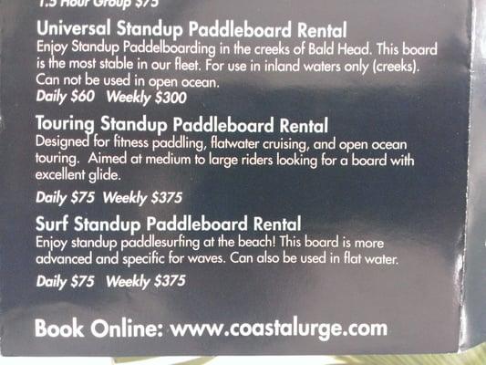 SUP rental rates