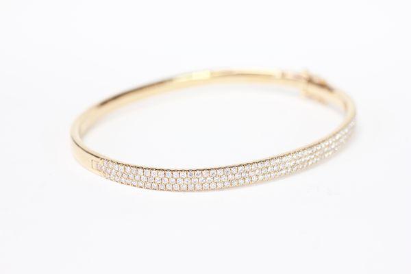 Triple diamond pave bangle bracelet in yellow gold