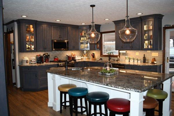 Grey Stained Cabinets with Beautiful White Island