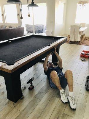 Pool table repair, replaced slate and re-leveled.