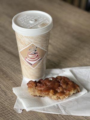 A good large coffee and a mind-blowingly great apple fritter...