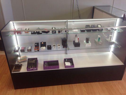 Display cases always stocked with the newest Vape products!