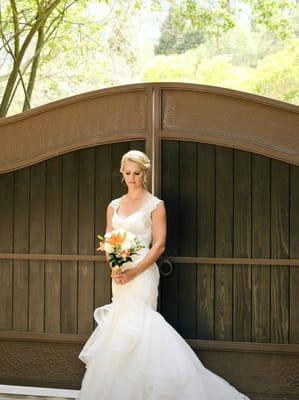 Hammered metal and wood gate.