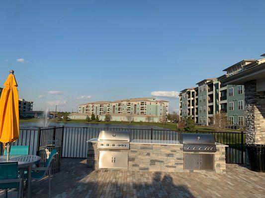 Grills for resident's use in pool area