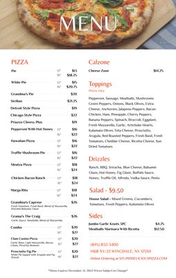 Stupid Delicious Pizza Menu