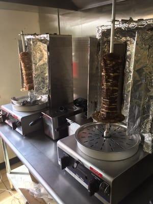 Chicken shawarma and beef shawarma in the making!