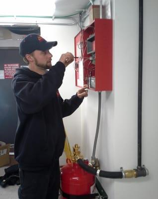 Service being done on the fire suppression system at the ATT building in Oshkosh, WI.