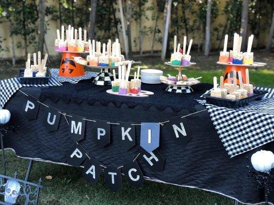 Pumpkin patch rice crispy treats that went with the theme of a painters pumpkin patch