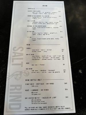 Drink menu