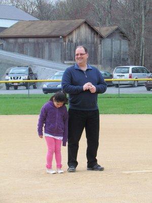 Sponsor Dr. Franzone getting ready to throw first pitch at a game