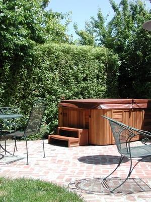 Back Patio with Hot Tub, Outdoor Shower and 3 Sitting Areas