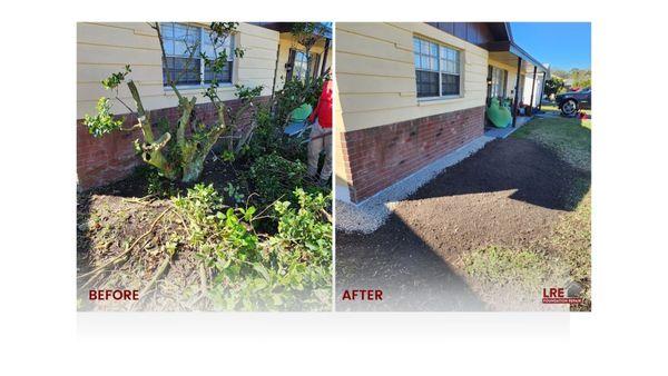 Before and after French drain installation.