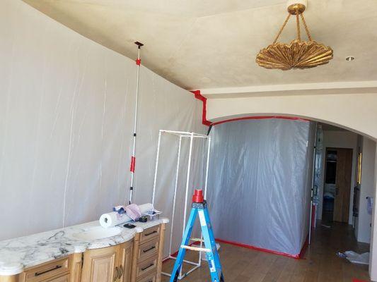 Set up of containtainment for mold damage.