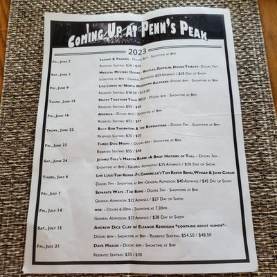 JUNE Music Schedule At Penn's Peak Concert Hall.    6/4/2023