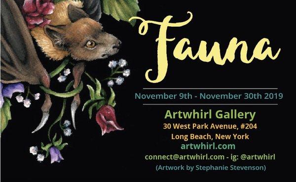 November 9th to November 30th Artwhirl Gallery presents our new show titles, "Fauna"! Show opens November 9th, from 12pm - 5pm!