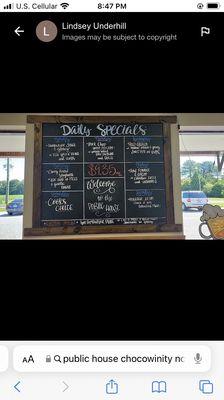 Daily specials for lunch