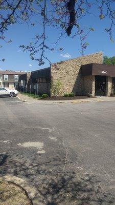 View of our front door to the South of the parking lot, plenty of parking.