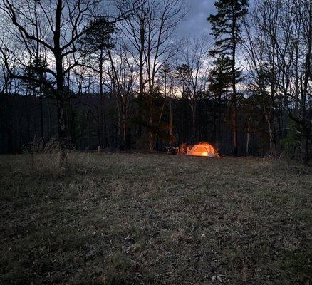 Perfection, fire pit ready with a grate for cooking