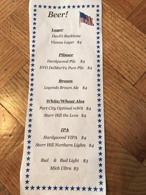 Beer menu