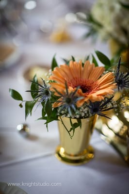 Mint Julep cups around candelabra centerpiece