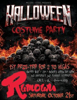 Saturday October 21st, Pre-Halloween Costume Party!