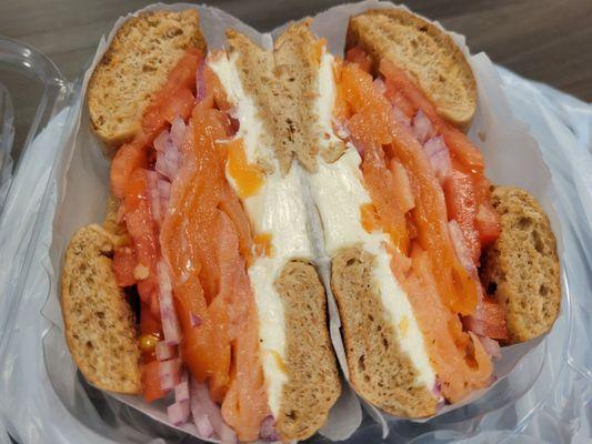 Bagel with Lox Special, $9.25 (including tax, through Yelp). No capers but for the amount given, still more than worth it in this economy!