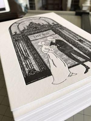 A drawing done by the bride's father turned into letterpress invitations!