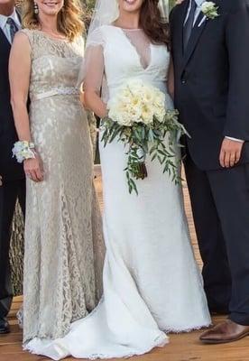 Bridal bouquet- also notice my mother's flowers on her wrist and the groom's pinned arrangement.