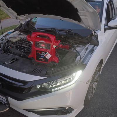 Jump Starting A Honda Civic. We Also Provide Jump Starts 562 274 1260