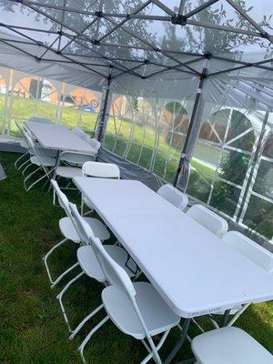 10x20 tent with tables and chairs