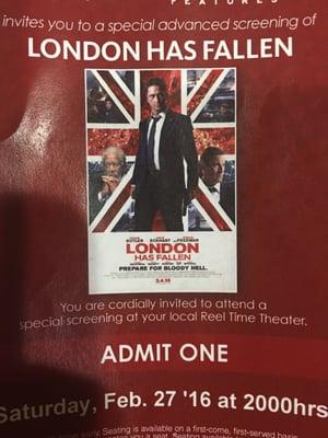 Advanced Screening!! London has Fallen. . . . 2/27