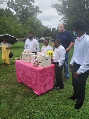 Her sons are getting ready to release the doves