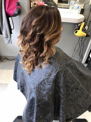 Rich dark chocolate brown Carmel ombré balayage