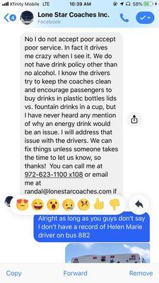 Conversation with Lonestar Coach Inc. Representative