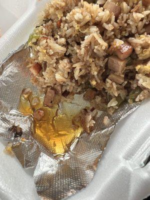 The oil pooled up in one corner from the fried rice