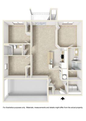 3 Bedroom floor plan C 1327Sq. Ft.