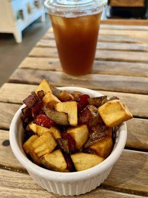 Kennebec Potato Hash and iced tea