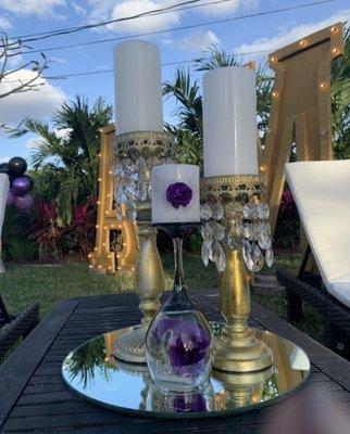 Custom center piece. Candle holders