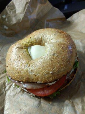 Turkey California on multigrain bagel