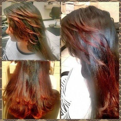 Fire ends - red highlights / balayage, cut and style