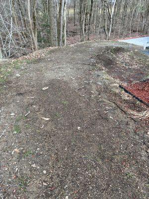 Destroyed grass, damaged landscape with runoff