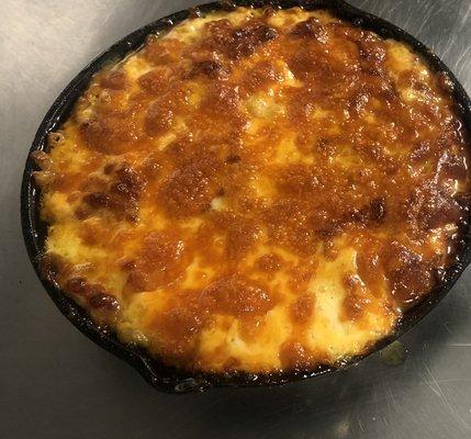 Original Mac & Cheese cooked in cast iron pan.