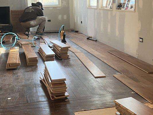 New Caribbean Walnut installed over an existing old oak flooring