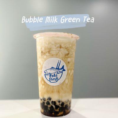 Green tea with non-dairy cream and topped with bubble