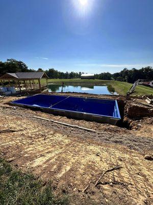 Fiberglass pool installed by our team of professionals.