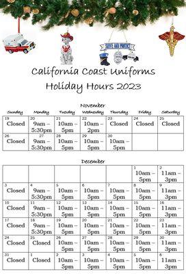 2023 Holiday Hours