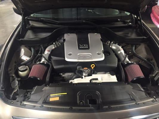 K&N dual intake! It's not a mustang but an infinity G37 and he still did the work for me. Thanks