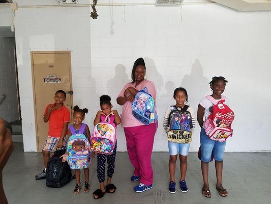 The precinct gave our kids free bookbags just in time for school!