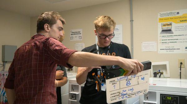 high school students on set at film summer camp